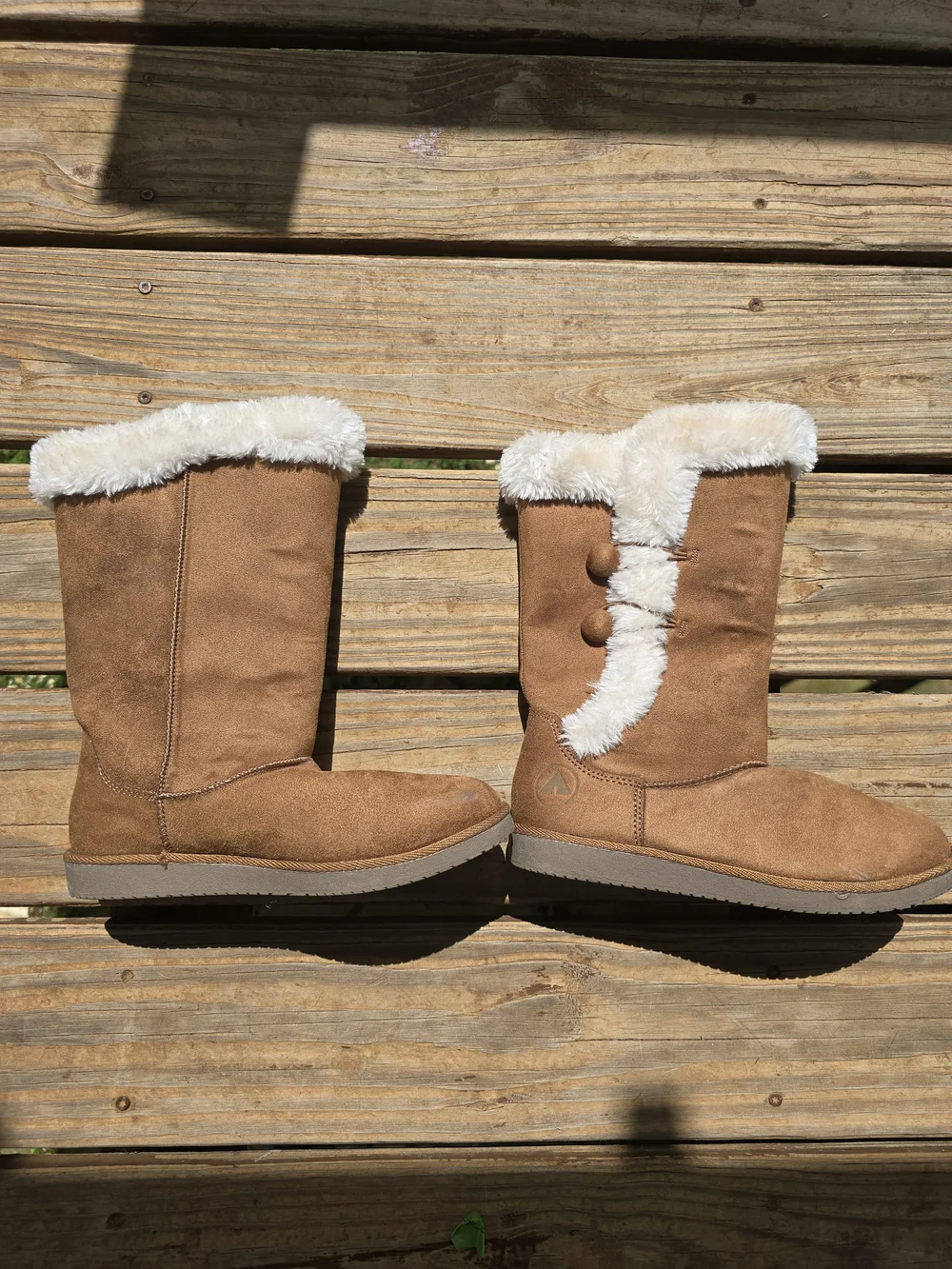 Airwalk Tan Faux-Suede Ankle Boots with White Faux-Fur Cuff